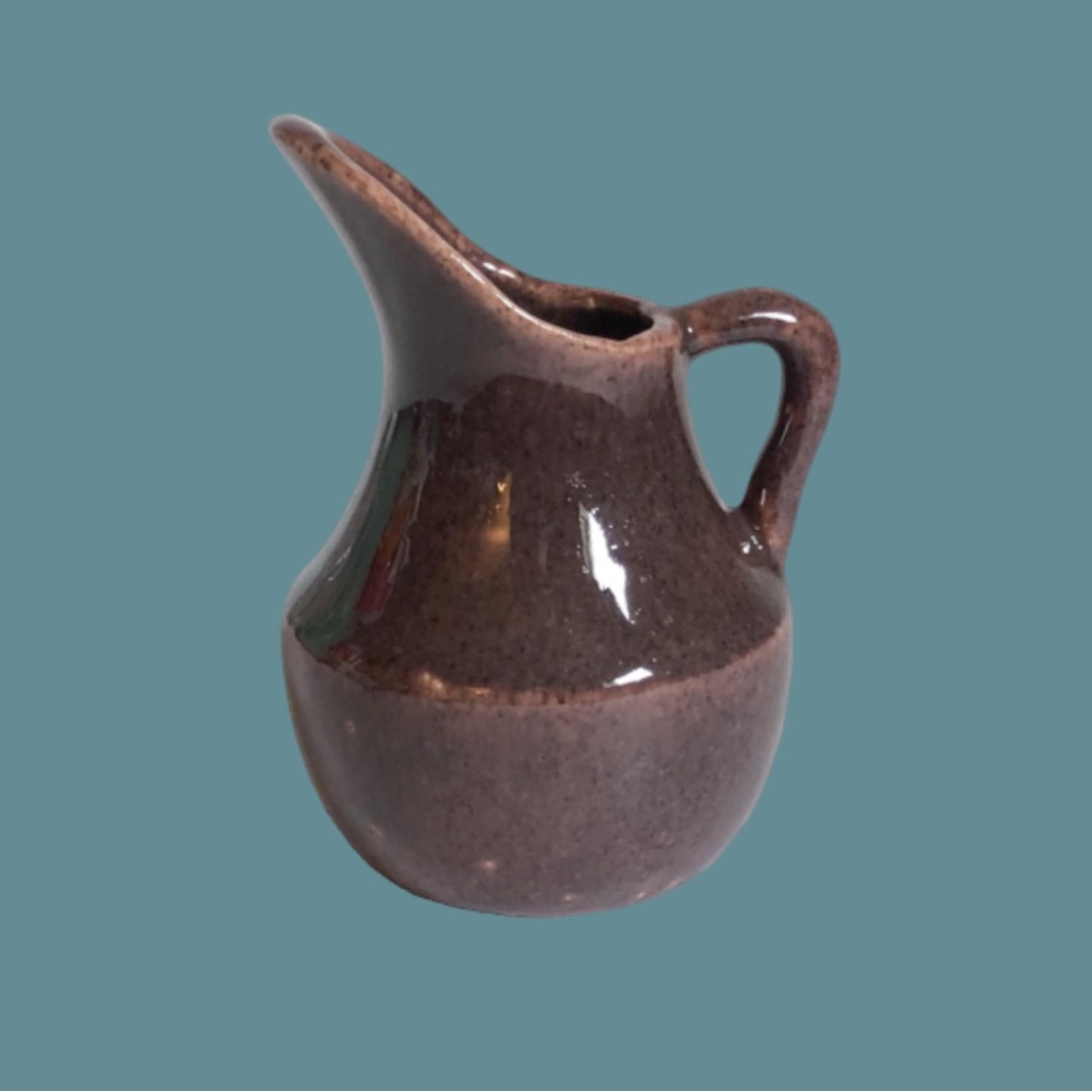 Diminutive vtg antique pottery creamer jug mauve purple glossy